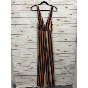 The Vintage Shop Retro 70’s Striped Pleated Jumpsuit